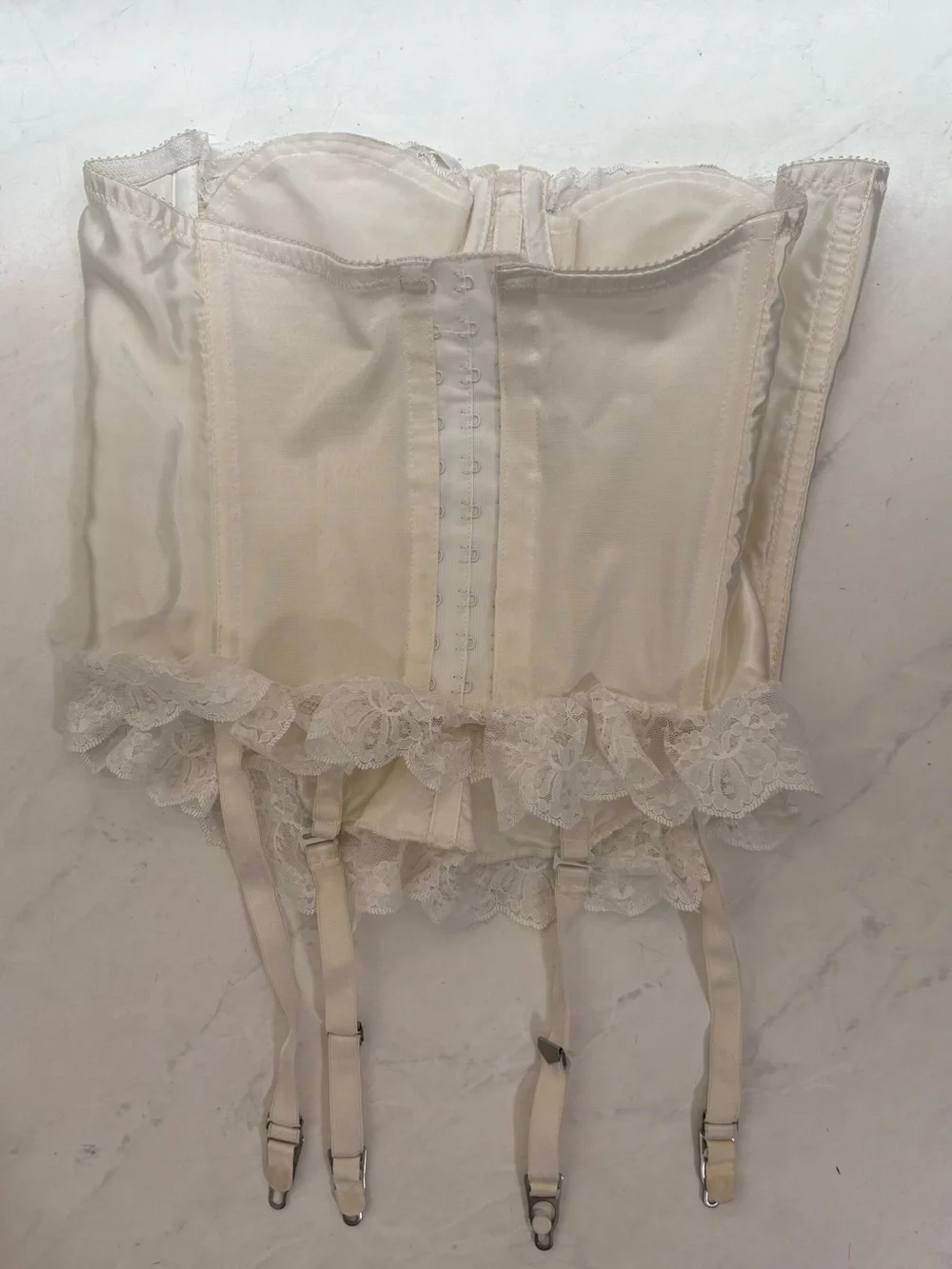 Vintage Victorias Secret Size 34 White Satin Lace Trim Corset Top Union Made USA